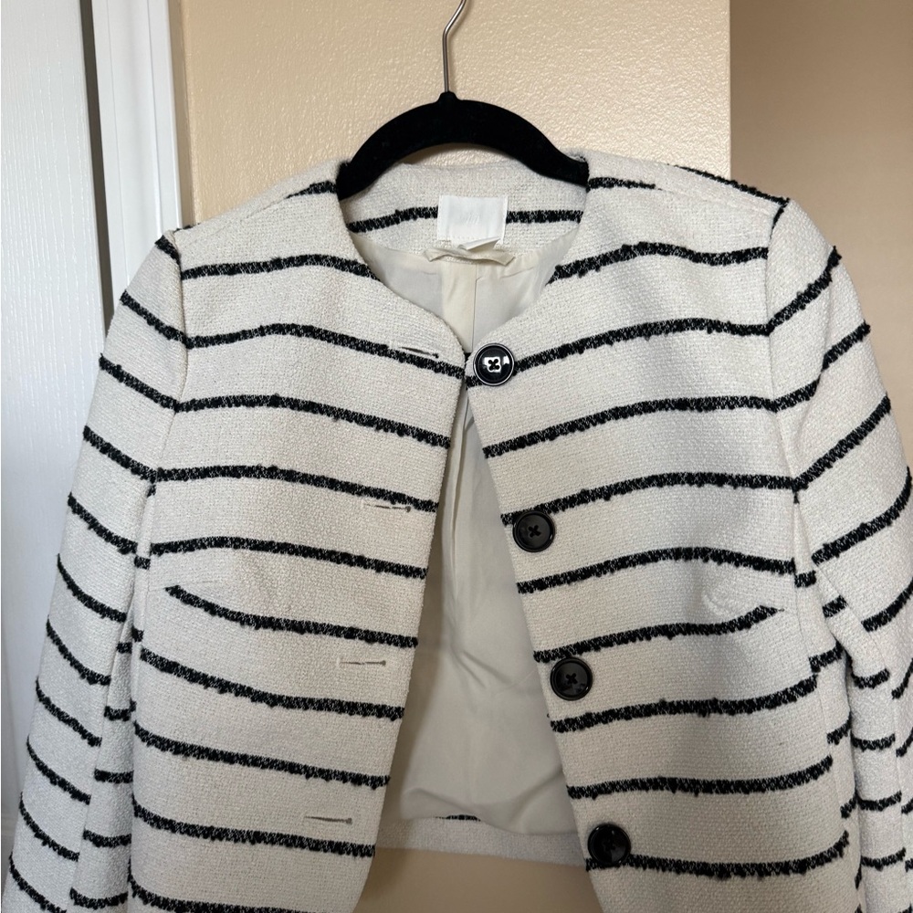 H&M Black and White Striped Blazer
